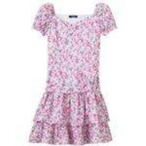 Girls Summer Dress 5 Pink Short Sleeve Tier Floral Poplin Side Zip Chaps Easter